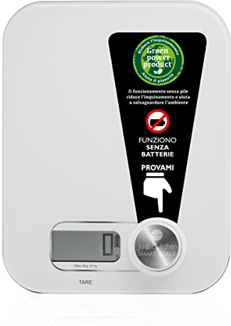MACOM, Bilancia Elettronica per Alimenti senza Batterie, Bianco, Just Kitchen 868 Smart Scale