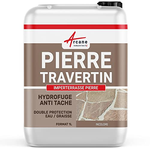 Travertin-Imprägnierung, Hydrophobierung für Natursteine, Fleckenschutz: IMPERTERRASSE STEIN - 1 L (bis zu 5m²) | Imprägnierung für Naturstein und Travertin, wasserabweisend, ölabweisend, schützt vor Flecken, Außenböden. Arcane Industries