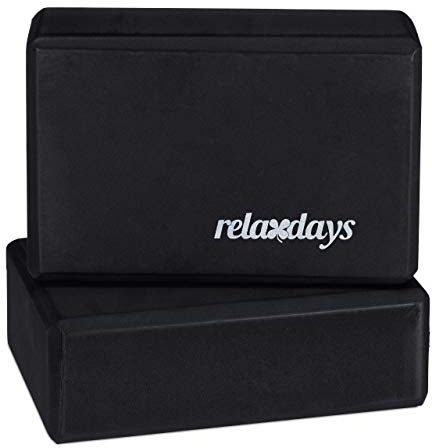 Relaxdays Yogablock 2er Set, Klötze für Übungen, Hartschaum, Rutschfest, Würfel HBT 8x23x15cm, Schwarz