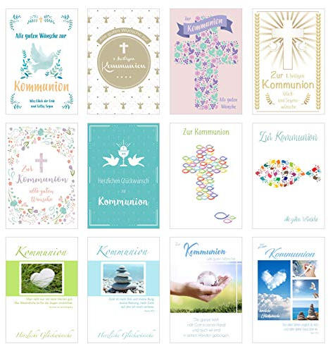 Edition Seidel Set 12 Premium Kommunionskarten mit Umschlag (Doppelkarten/Klappkarten mit Briefumschlag) Karte Postkarte Kommunion