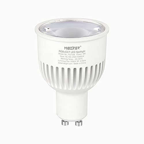 lighteu®, 1x 6W GU10 RGB + CCT LED Scheinwerfer Farbwechsel und CCT WW CW-Temperatur einstellbar, gesteuert durch MiLight WiFi-Fernbedienung (nicht enthalten), original Mi-light FUT106