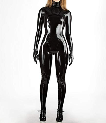 Erotic underwearWomen SexySexy Woman Latex Catsuit with Socks and Gloves wear Latex Rubber Bodysuit Crotch Back Zipper-Yellow_L_Other