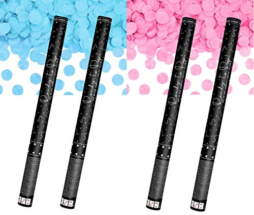Konfetti-Kanone für Jungen oder Mädchen, mit blauen oder rosafarbenen Konfetti, 60 cm (2 Rosa + 2 Blau)