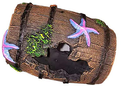 Aquarium Zubehör Deko, aquarium dekoration Höhle, Harz Simulation Dekoration Aquarium Fass, Broken Barrel Aquarium Fische Haus, ideal für kleine Garnele Fisch Aquarium Dekoration (8 x 8x 10cm)