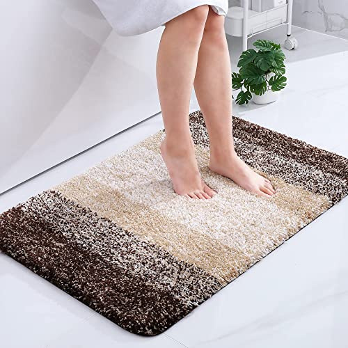 Homaxy Mjuk Badrumsmatta 60 x 90 cm, Halkfri Tvättbar Fluffig Hög Lugg Mikrofiber Absoranderande Duschmatta Brun