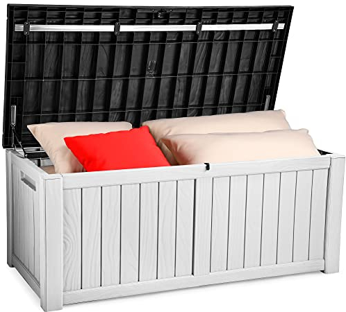 YITAHOME 460 Liter Groß Gartenbox Wasserdicht, Abschließbarem Outdoor Kissenbox, Garten Auflagenbox Wetterfest Garten Aufbewahrungsbox für Gartengeräten Poolzubehör, Schwarz & Weiß