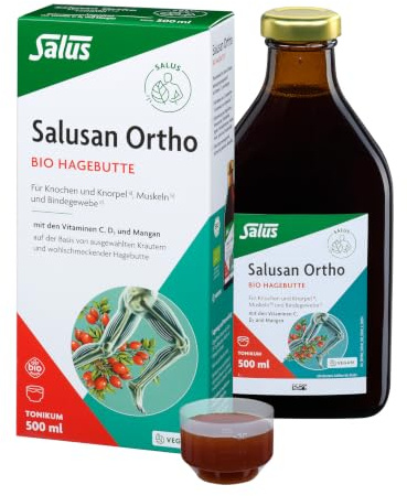 Salus - Salusan Ortho Bio-Hagebutten-Tonikum - 500 ml – mit Vitamin C, D3 und Mangan - für Knochen, Knorpel, Muskeln und Bindegewebe - ohne Konservierungsstoffe