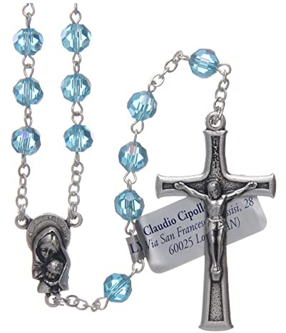 Holyart Rosenkranz aus Metall mit hellblauen Kristallperlen
