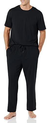 Amazon Essentials Men's Modal Cotton T-Shirt and Full-Length Bottoms Pyjama Set, Black, 3XL