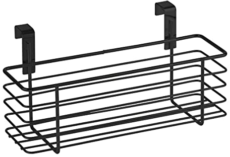 WENKO Cesta colgante delgada, cesta multiusos para colgar en cajón o puerta de armario, apto para cuarto de baño y cocina, sin taladrar, de metal con recubrimiento de polvo, 24 x 11,5 x 10 cm, negro
