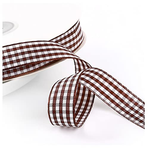 Egurs Kariert Geschenkband 45M/roll Gingham Band Vichy Dekoband Stoffband Bastelband Büffelband Ribbon für Geschenk Verpacken, Partydeko, Hochzeit Weihnachten Dekoration braun 10mm