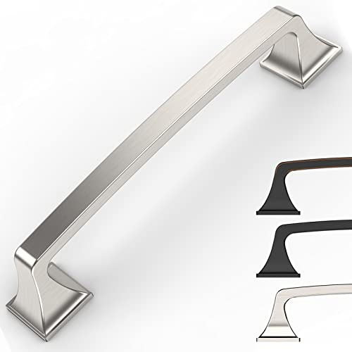 9BUILD 10 Pack 128mm Brushed Satin Nickel Kitchen Cupboard Handles - Door and Drawer Handles for Wardrobe, Cabinet - Zinc Alloy