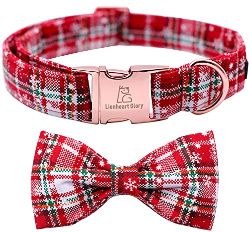 Lionheart glory Weihnachtskariertes Hundehalsband, verstellbares, weiches Hundehalsband mit Fliege, Haustiergeschenk, Hundehalsbänder, Schleife für kleine Hunde