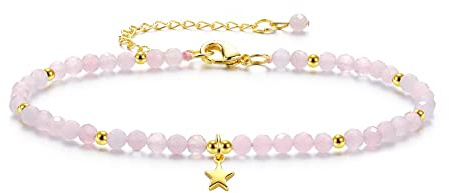 JSDDE Damen Perlenarmband mit Kleine Stern Anhänger facettierte Perlen Glücksarmband Freundschaftsarmband Aquamarin Rosenquarz Naturstein Armband Geschenk für Weihnachten Muttertag Geburtstag