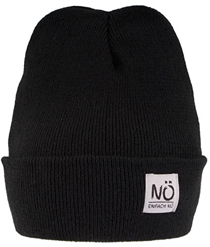 GEBETTER Winter Beanie Mütze Nö Strickmütze Einheitsgröße Wintermütze mit Einstickung Bestickt Schwarz für Jungen Mädchen Herren und Damen