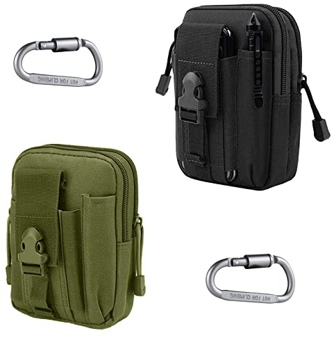2 Stück Taktische Hüfttaschen, Molle Gürteltasche, Militär Hüfttasche, Handytasche Gürteltasche Beutel, EDC Hüfttaschen, Kompakt Gürteltasche, mit Karabiner, für Camping Radfahren Klettern und Reisen