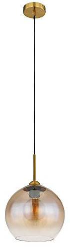 etc-shop Pendellampe Hängelampe Esstischleuchte Glaskugel amber Wohnzimmerlampe messing, 1x E27, DxH 25x120 cm