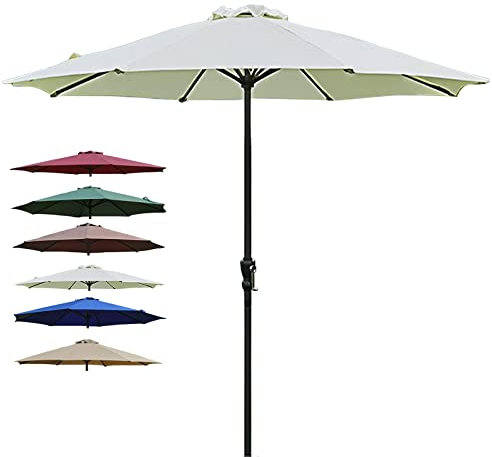 SAGIDAR Sonnenschutz Sonnenschirm, Terrassenschirm 2.7mx2.5m, Rund Gartenschirm Rot, Balkonschirm Mit 8 Rippen, 6 Farben, Stabil Und Winddicht, Mit Handkurbel, Für Hof, Strand, Pool