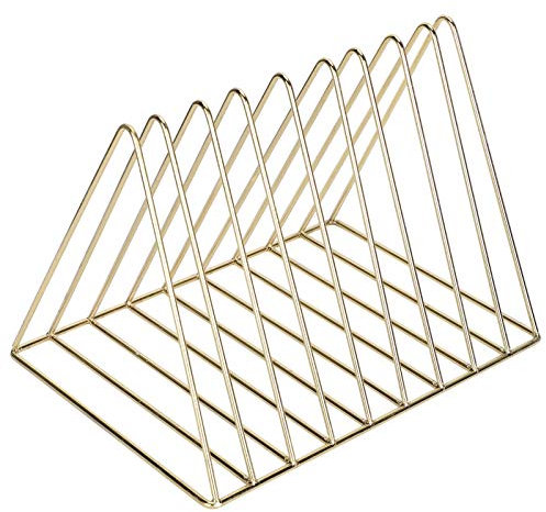 Hapivida Dreieckiger Zeitschriftenhalter, Metall Desktop Aktensortierer Organizer Eisen Bücherregal Zeitungsbriefhalter Dekor Heimbüro, Gold