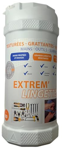 Lingettes Nettoyantes et Grattantes Mains, Outils et Surfaces - Sans Eau - Élimine Graisse, Cambouis, Peinture et Odeurs - Usage Intensif Bricolage, Mécanique, Chantier - EXTREM LINGETTES