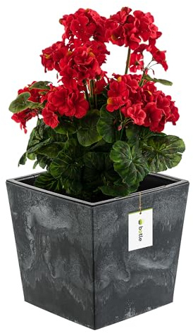 Blumentopf Blumenkübel 10 L mit Einsatz 7,5 L Beton-Optik H 23,5 cm Blumentopf aus Kunststoff Pflanzkübel übertopf Quadrat Beton-struktur Anthrazit Farbe Fürinnen/Aussen Bereiche Garten Patio Wohnzimm