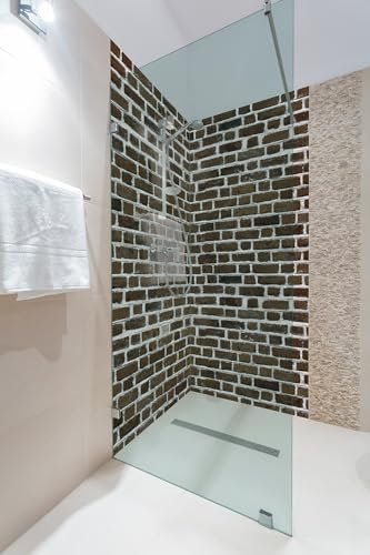 Wallario Selbstklebende Duschrückwand 180 x 200 cm, 2-teilig mit Motiv Ziegelsteinwand in braun - Backsteine - Wandverkleidung Fließenersatz mit Hochglanzlaminat in Glasoptik