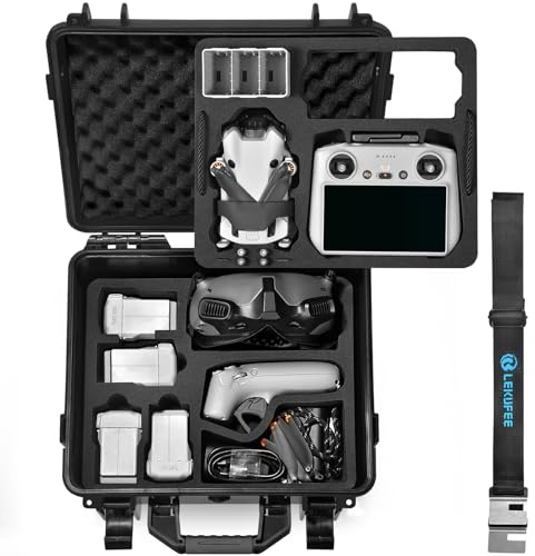 Lekufee Wasserdichtes Hartschalenkoffer für DJI Mini 4 Pro/3 Pro/Mini 3 Drohne,DJI RC 2/N2/N1,Goggles 3(Nicht für Goggles N3)/2/Integra,RC Motion 2 und Zubehör (nur Tasche)