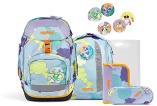 ergobag pack set Zaino scolastico ergonomico e flessibile, 6 pezzi, per la prima elementare Day DreamBear - Azzurro