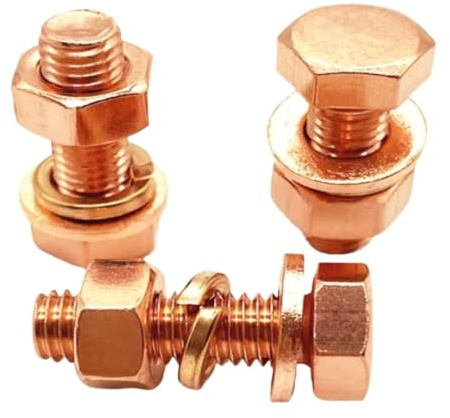 Foyoram Tornillos hexagonales combinados de cobre M8 x 30 mm con arandela plana con anillos de resorte con tuercas, tornillo combinado, 2 juegos