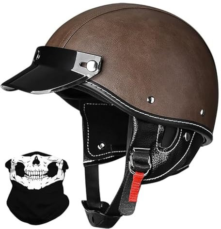 Motorradhelm Retro Halbhelm Helm ECE Zertifizierung Klassisch Jethelm Erwachsene Damen Und Herren Halbschalenhelm E,XL61-62CM