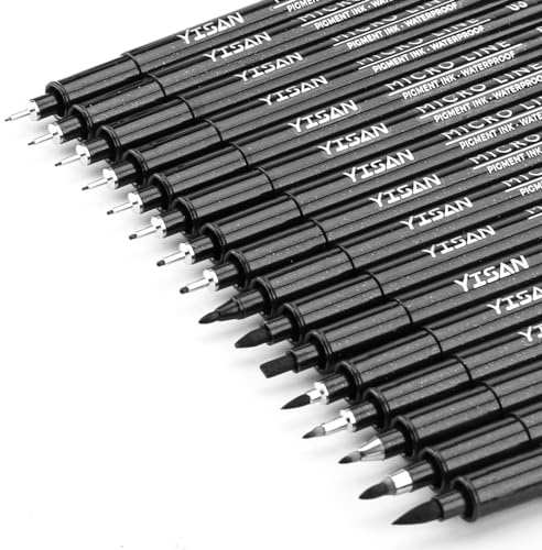 YISAN Svart ritning konstpennor, mikro fineliner manga pennor, kalligrafipennor för skissning teknisk ritning, 16 set 70351