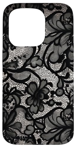 Motivo vintage pizzo nero Custodia per iPhone 15 Pro