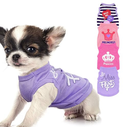4 Pieces Dog Clothes for Small Dogs Girl Soft Puppy Shirt Cute Chihuahua Teacup Dog Clothes Female Dog Shirts Breathable Pet Clothing Pink Girl Doggie Clothes (XX-Small)