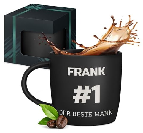 Maverton Keramik Kaffeebecher 400ml mit Gravur, schwarze Kaffeetasse | Aus Matt Keramik mit Henkel, Trinkbecher für Männer zum Geburtstag zu Weihnachten, matt schwarz, Innen schwarz, Nr. 1