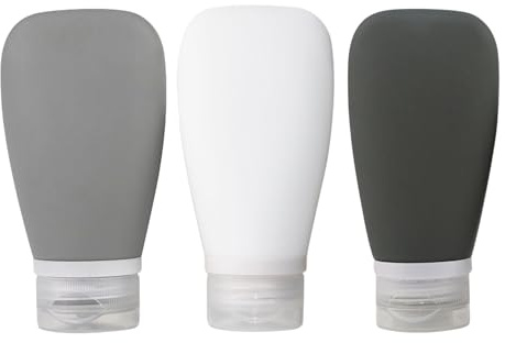 AWOCAN 3PCS Travel Bottles for Toiletries LeakProof Squeezable Refillable Travel Containers Empty Plastic Squeeze Bottles for Conditioner Shampoo Lotion (Dark gray+white+light gray)