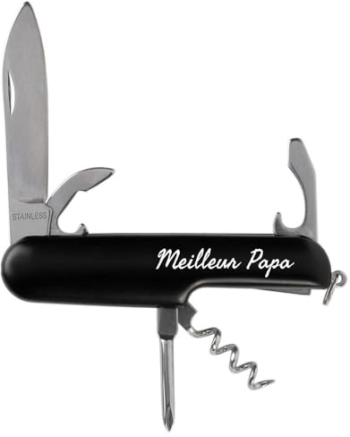 Ocadeau Personalisiertes schwarzes Multifunktionsmesser - Gravur Text oder Vorname - Personalisiertes Geschenk Geburtstag, Vatertag, Weihnachten, Papa, Opa oder Mann