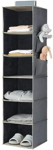 Ersozrin Hängeregal Hängesystem Kleiderschrank Schrank Organizer 6 Fächer mit 2 Taschen Grau für Kleidung und Schuhe Aufbewahrung