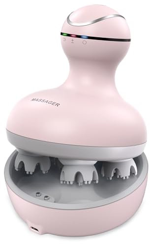 cotsoco Electric Scalp Head Massager, Scalp Hair Massage Waterproof Head Massager with 4 Heads 84 Nodes for Hair Growth and Stress Release Massage Pink