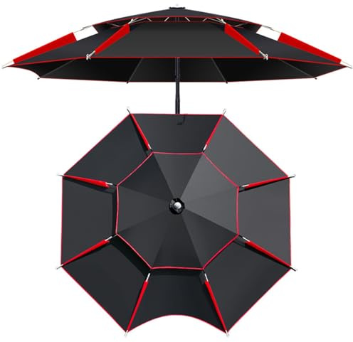 Sombrilla de playa shade Parasol Pesca de aire libre protección contra lluvia Sombrilla de Protección UV Doble Transpirable sombrilla de jardín Plegable(Black red,ø260cm)