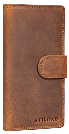 STILORD 'Jewel' Leder Geldbörse Damen Viele Kartenfächer Vintage Portemonnaie Damen RFID Schutz Geldbeutel Damen Groß Damen-Geldbörsen Frauen Geldtasche, Farbe:mittel - braun