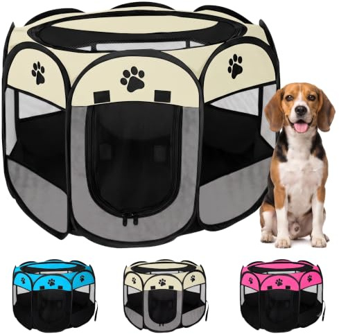JUPPLIES Parque para Perros Plegable 114x114x58 cm – Corralito Portátil de Tela Oxford Impermeable para Mascotas Medianas - Ideal para Viajes, Juegos o Descanso en Casa y Exterior – Gris