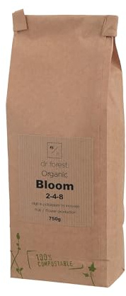Dr Forest Organic Bloom 2-4-8 Fertiliser with Seaweed, Biochar & Humic Acid. High in potassium for plants in bloom 750g