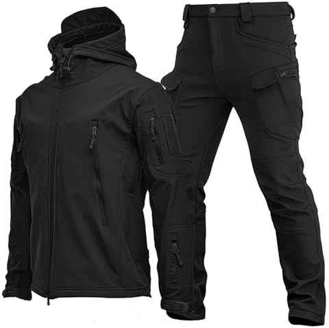 EQWIGKEIT Tuta da sci da uomo, set da 2 pezzi, per attività all'aria aperta, tuta da sci invernale, 2 pezzi, per snowboard, abbigliamento caldo, giacca e pantaloni termici, antivento, Nero , S