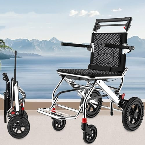 Fauteuil roulant autopropulsé léger avec dossier respirant, cadre pliable, sac de rangement, repose-pieds, chaise de voyage portable pour le transport