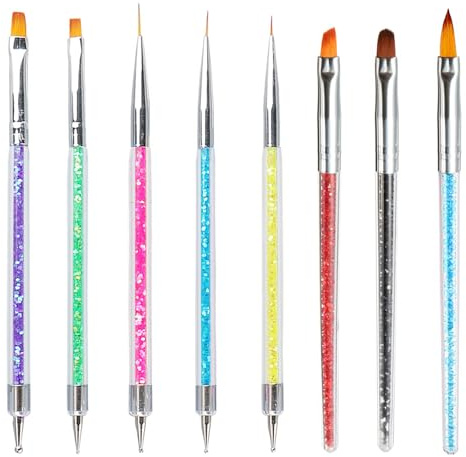 iCovalescent 8 Pièces Pinceau Nail Art Ongles, Pinceaux en Détail à Ongles, Double Embouts Ongles Stylos Adapté pour le Dessin au Trait, La Peinture et pointiller