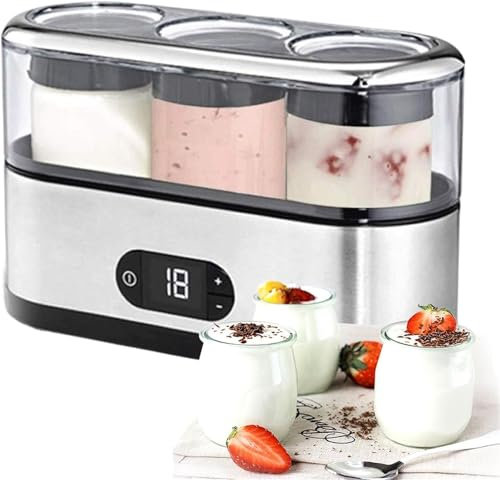 Yogurteras Eléctricas, 3*150ML Máquina de Yogur Totalmente Automática con Pantalla LCD, Yogurtera con Control de Temperatura y Temporizador de 42 ℃, Máquina de Yogur de Fermentación for Yogur Casero