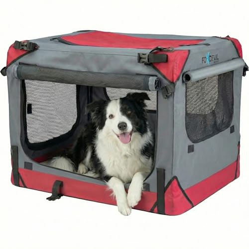 Foxdevil by xonic® Faltbare Hundebox/Katzenbox für kleine, mittelgroße und große Tiere - Hundetransportbox Auto und Zuhause - Transportbox Hund - Hundebox Auto Kofferraum (Rot, S)