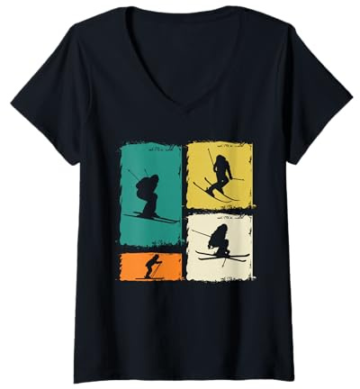 Damen Skifahrer Ski T-Shirt mit V-Ausschnitt