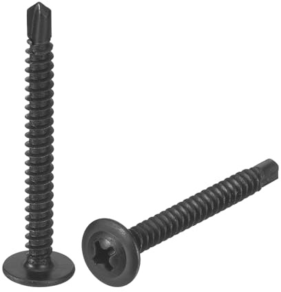 sourcing map 200Pcs #8x1-3/4 Phillips Head Self Tapping Screws, Carbon Steel Self Drilling Flat Head High-Strength Quick Tapping Screws Wood Screw for Wood, Metal, Plastic, Black