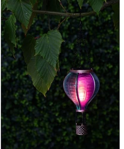 New Solar Hot Air Balloon Light – Colorful Outdoor Garden Decor, Blue & Pink Flame Effect Glow, Solar-Powered Lantern with Rechargeable Battery, Perfect for Yard, Patio, and Outdoor Spaces A-73